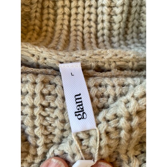 Glam Womens Oversized Chunky Knit Turtleneck Sweater NWT Beige Size M lagenlook - Picture 7 of 9